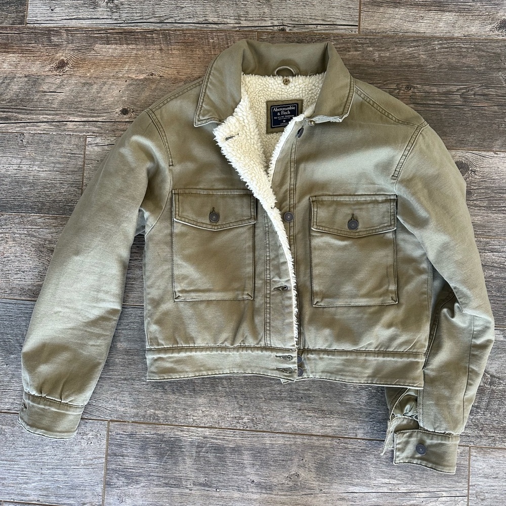 Abercrombie Olive Green Sherpa Lined Jacket